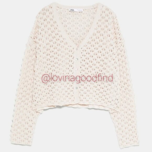 Zara Open Knit Textured Cream Cardigan NWOT sz M - Picture 4 of 13